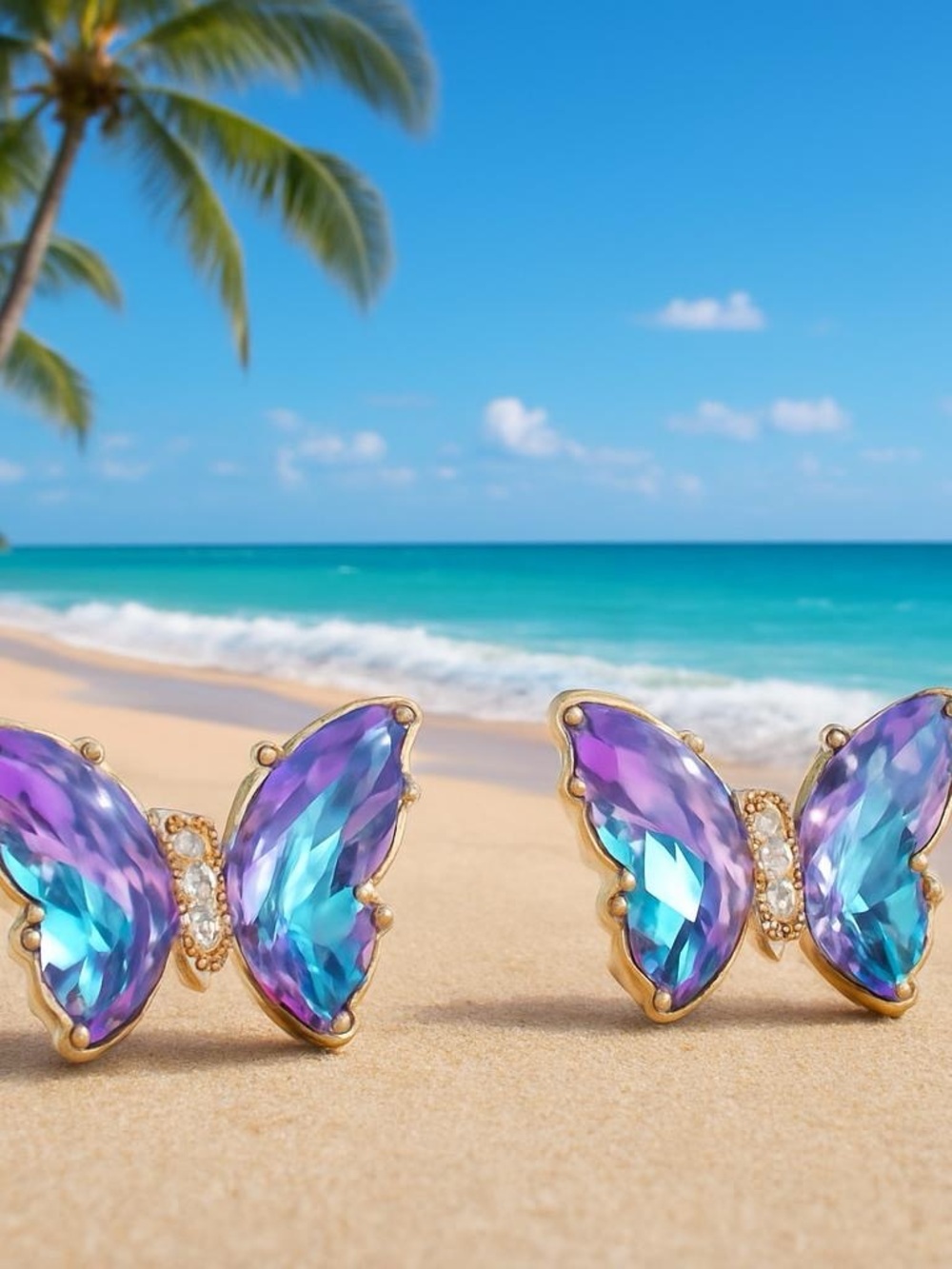 Butterfly Crystal Stud Earrings in Purple-Blue
